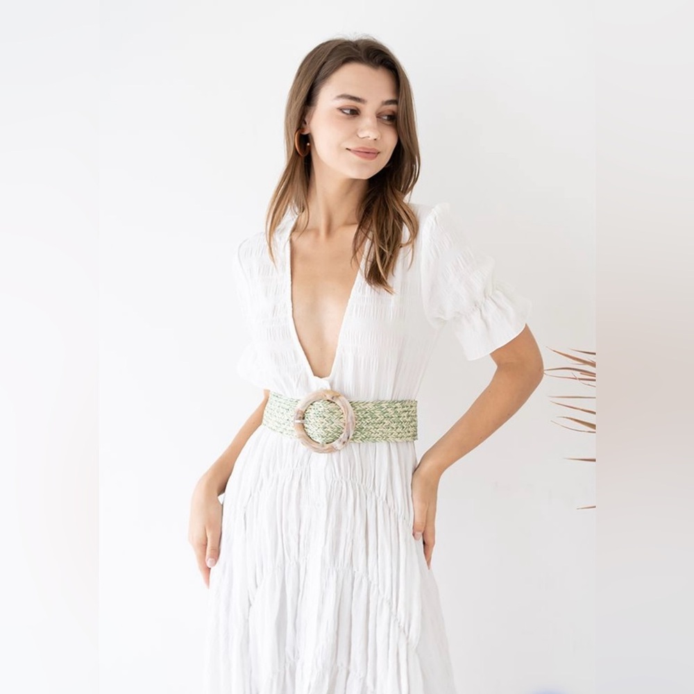 Chicwish coverup Deep V-Neck Embossed Asymmetric Hem Maxi Dress in White small